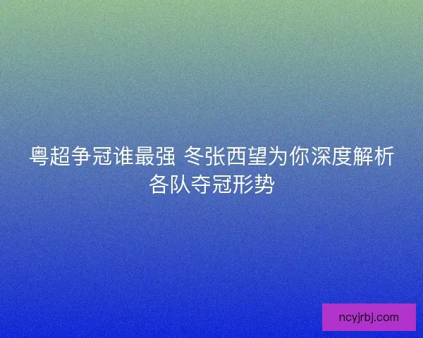 粤超争冠谁最强 冬张西望为你深度解析各队夺冠形势